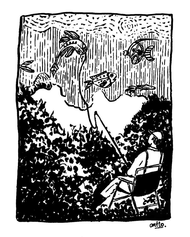 Pescador bajo el agua — viñeta de antto.