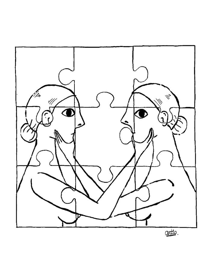 Dos figuras rompecabezas — viñeta de antto.